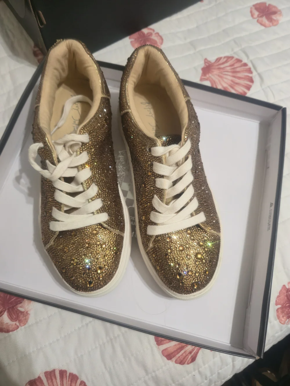 Betsey Johnson Gold Crystal Embellished Platform Sneakers